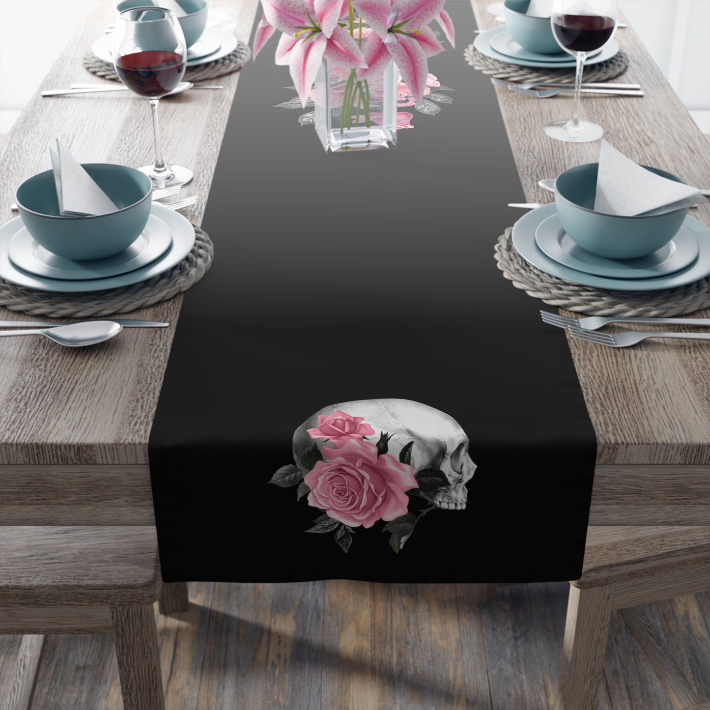 Pink Rose Macabre Table Runner