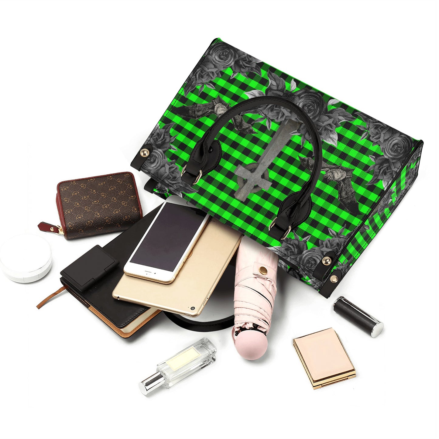 Cemetery Picnic Luxury PU Handbag in Ooze Green
