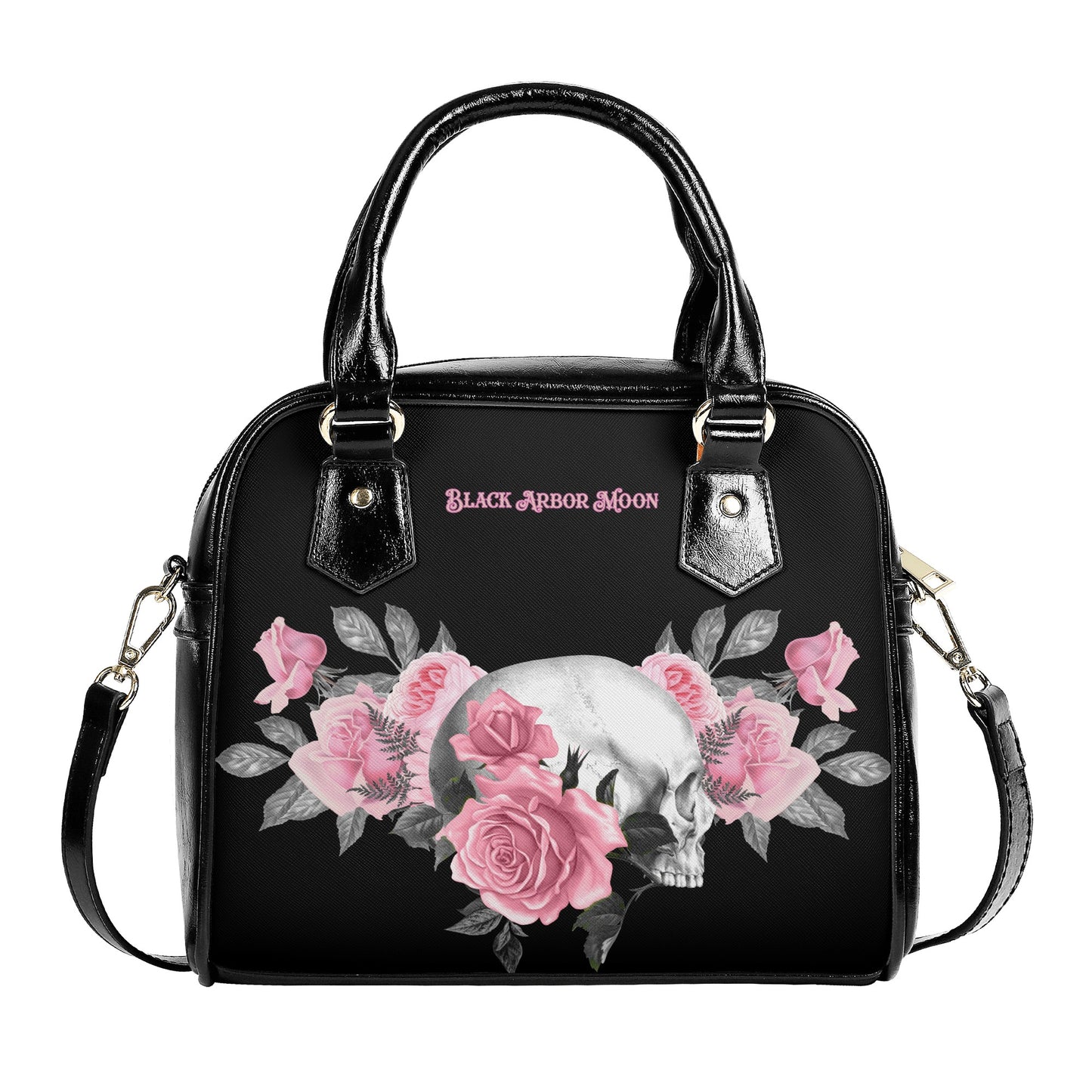 Pink Rose Macabre Shoulder Handbag