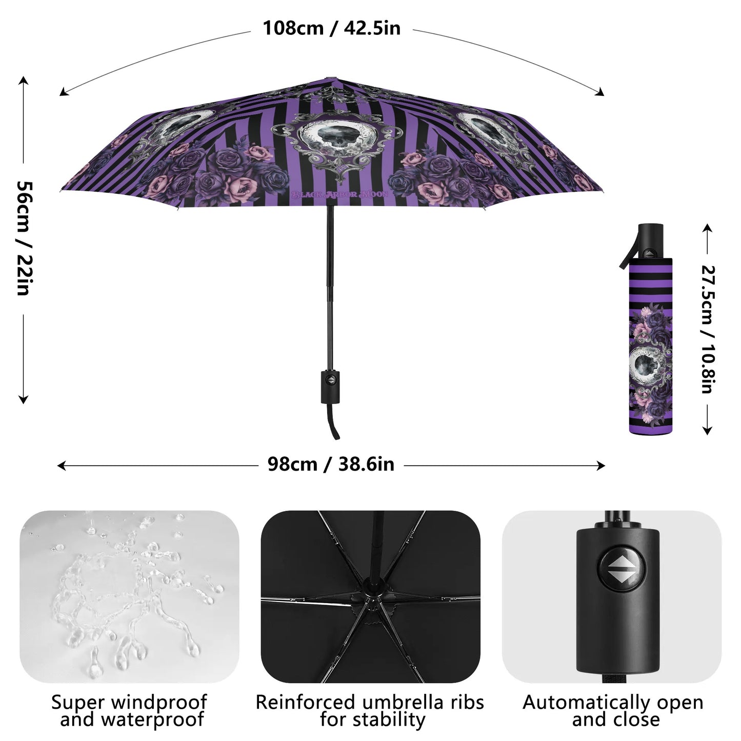 Purple Noir Auto Open & Close Umbrella