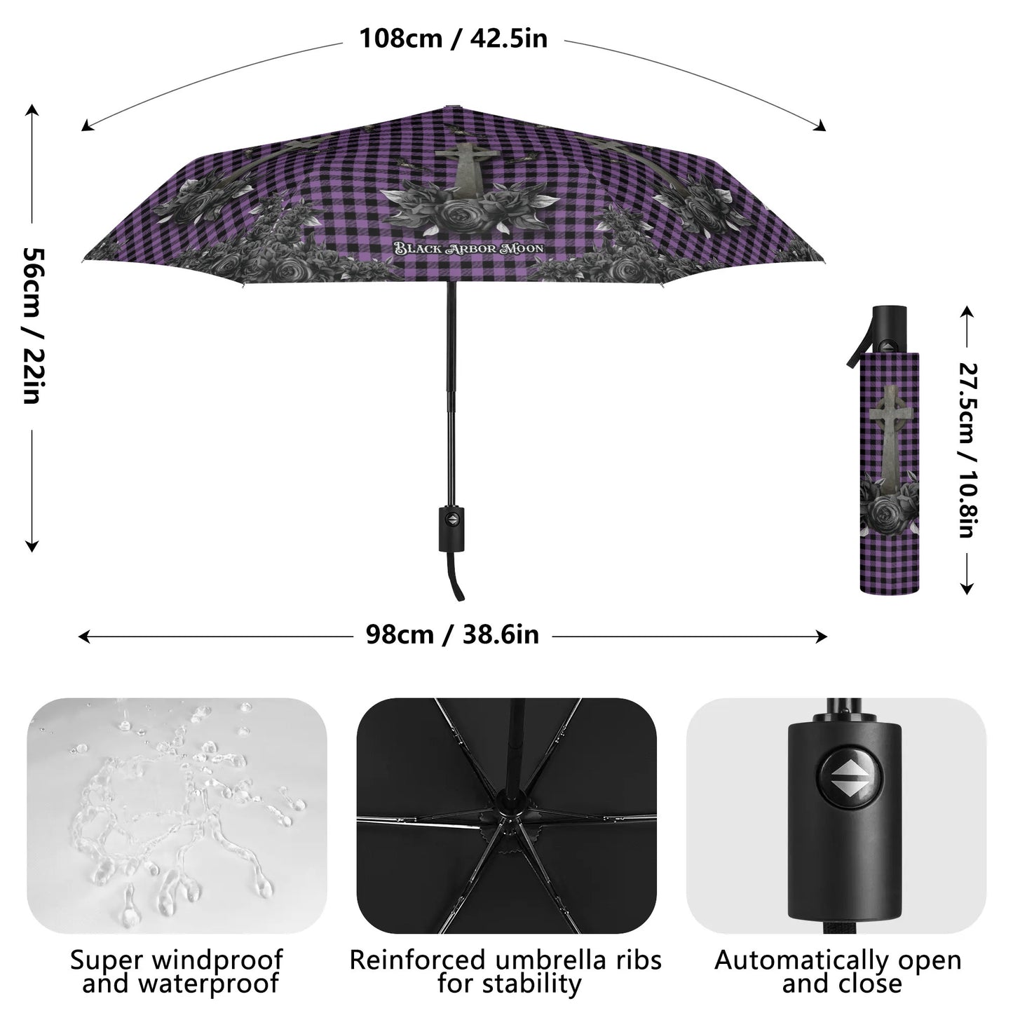 Cemetery Picnic Auto Open & Close Umbrella in Purple Mist