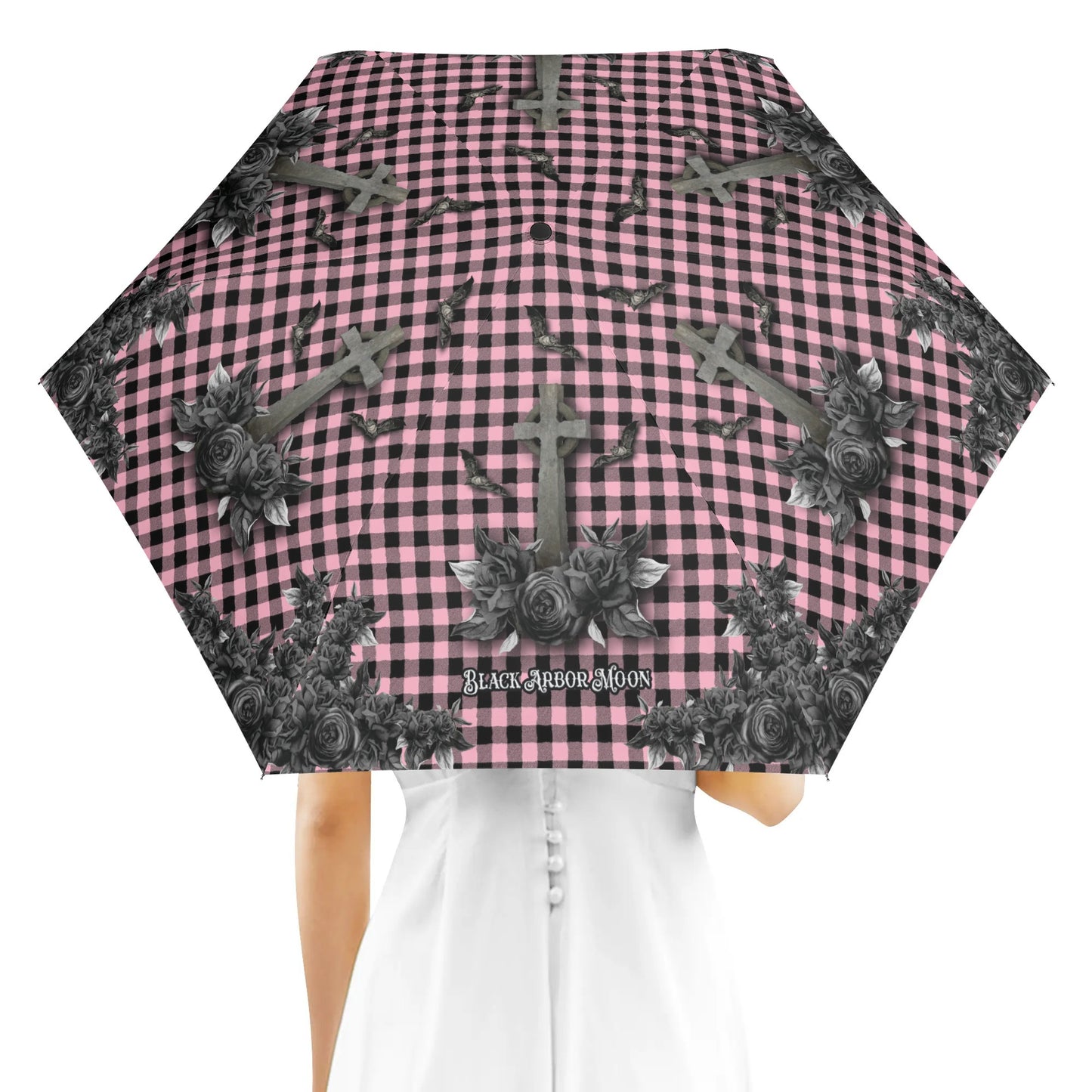 Cemetery Picnic Auto Open & Close Umbrella in Ghoulish Pink