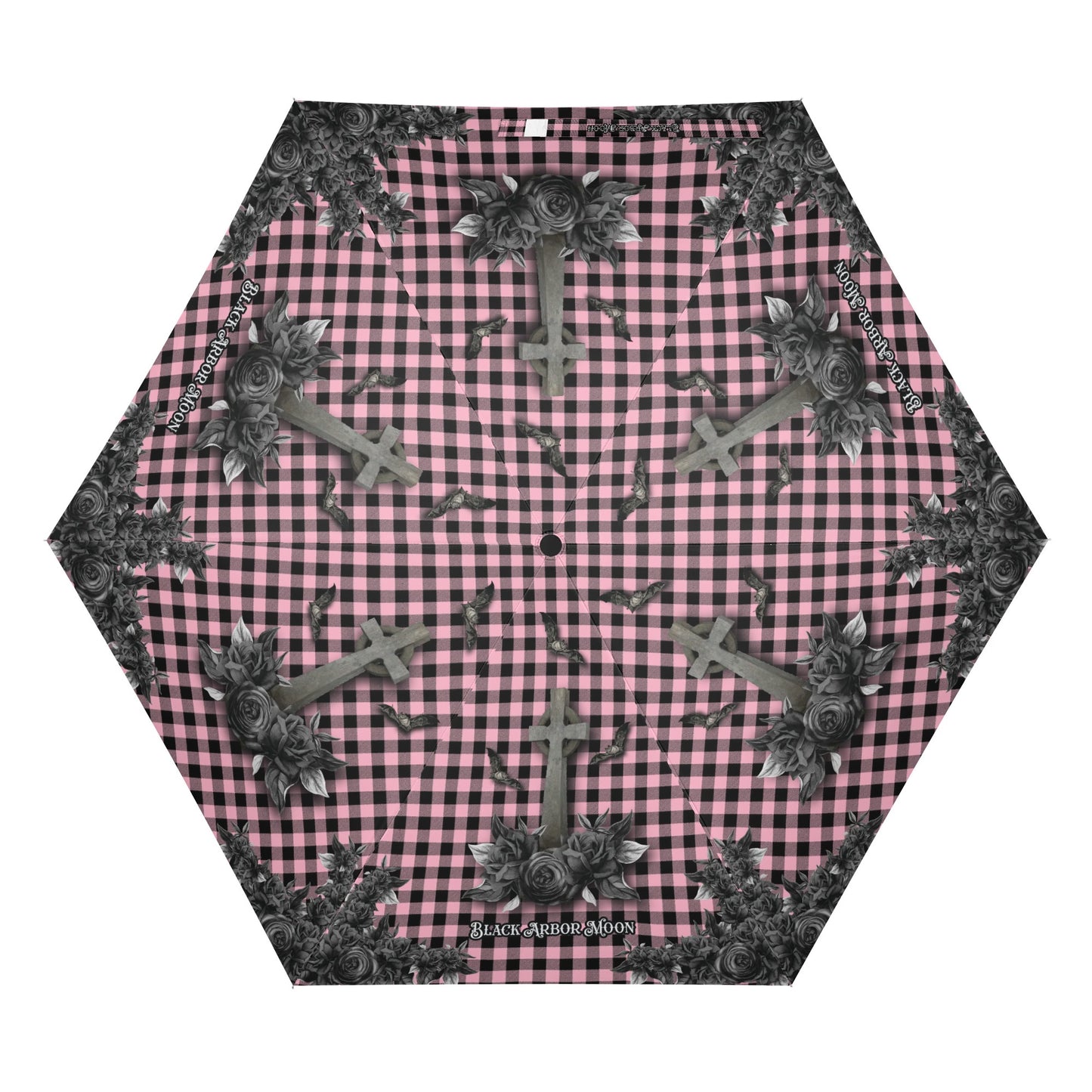 Cemetery Picnic Auto Open & Close Umbrella in Ghoulish Pink