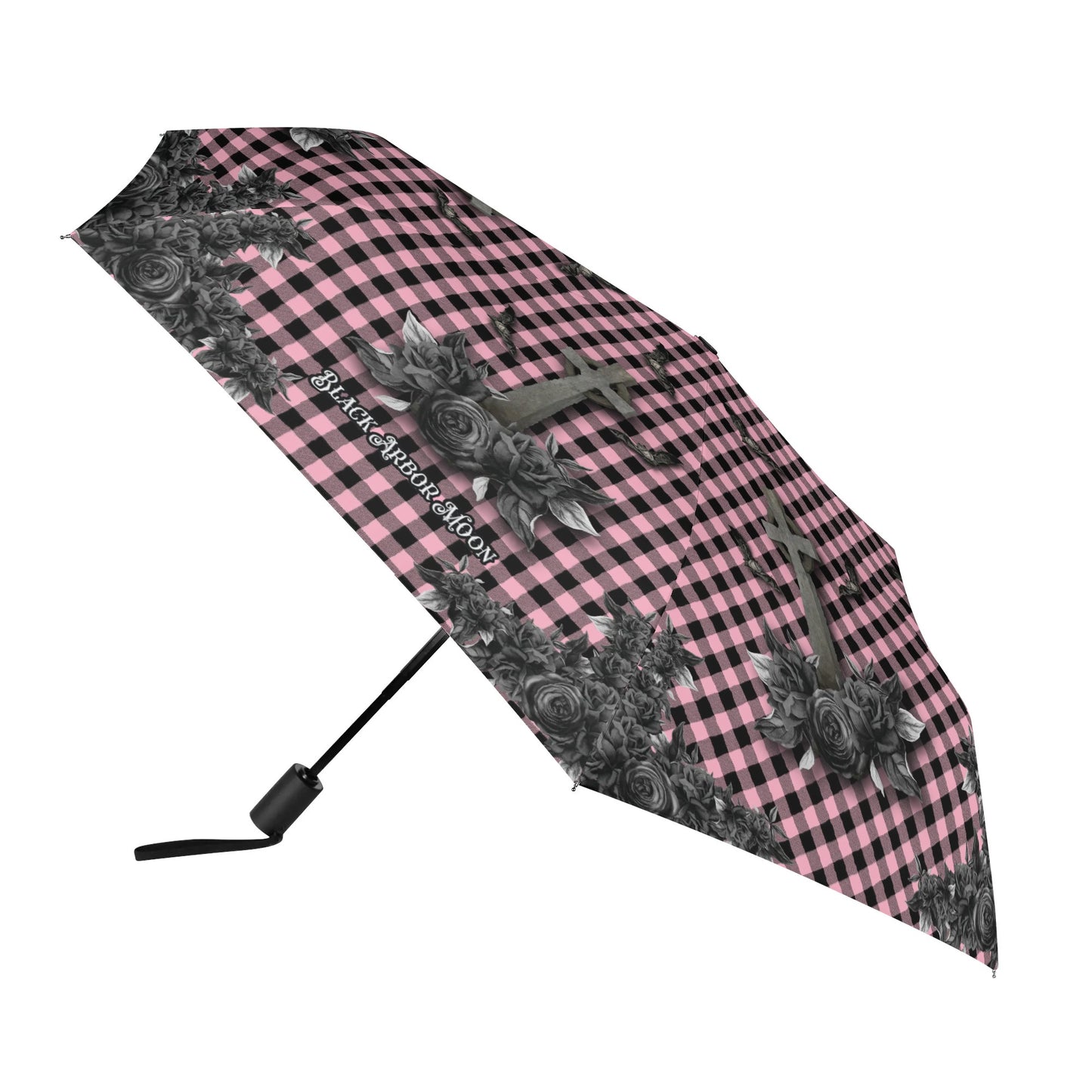 Cemetery Picnic Auto Open & Close Umbrella in Ghoulish Pink