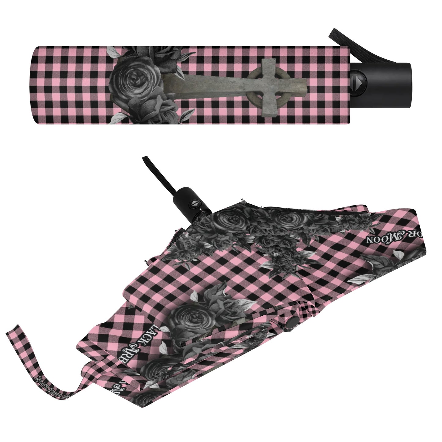 Cemetery Picnic Auto Open & Close Umbrella in Ghoulish Pink