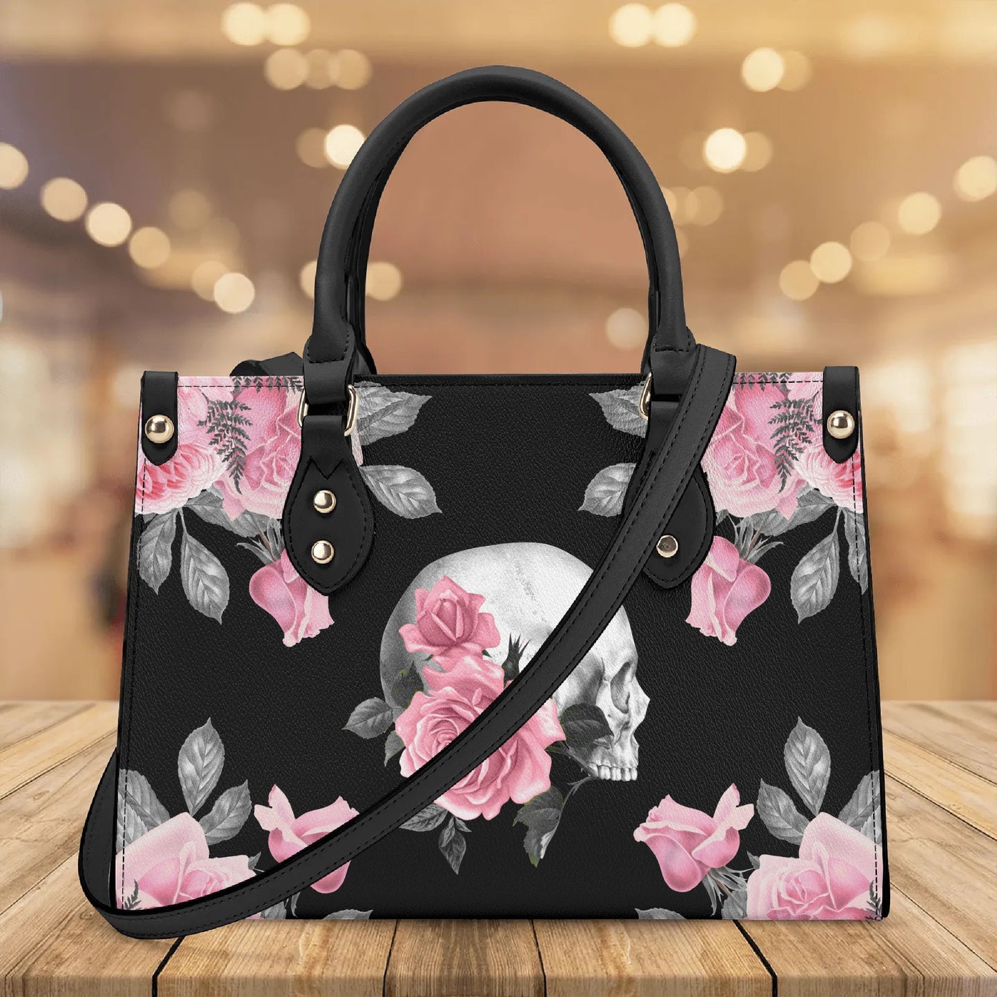 Pink Rose Macabre Luxury PU Handbag