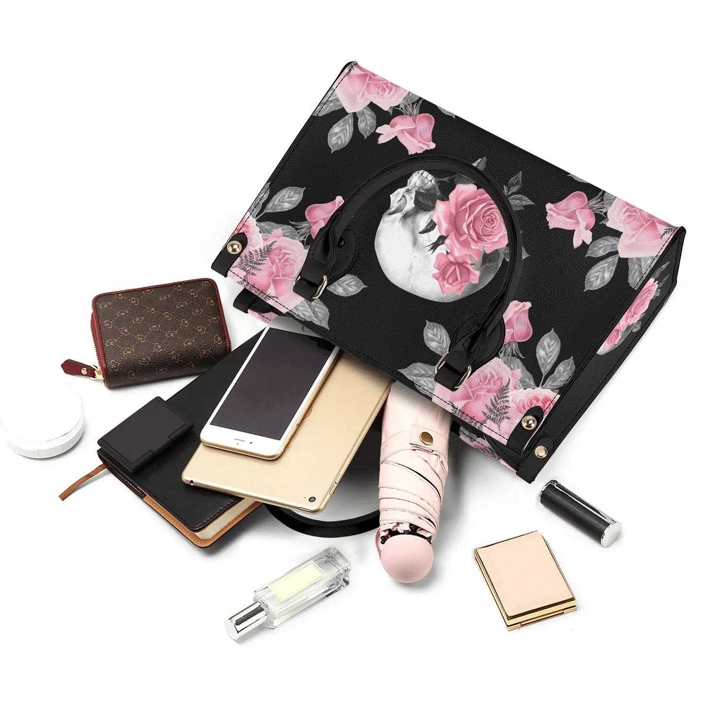 Pink Rose Macabre Luxury PU Handbag