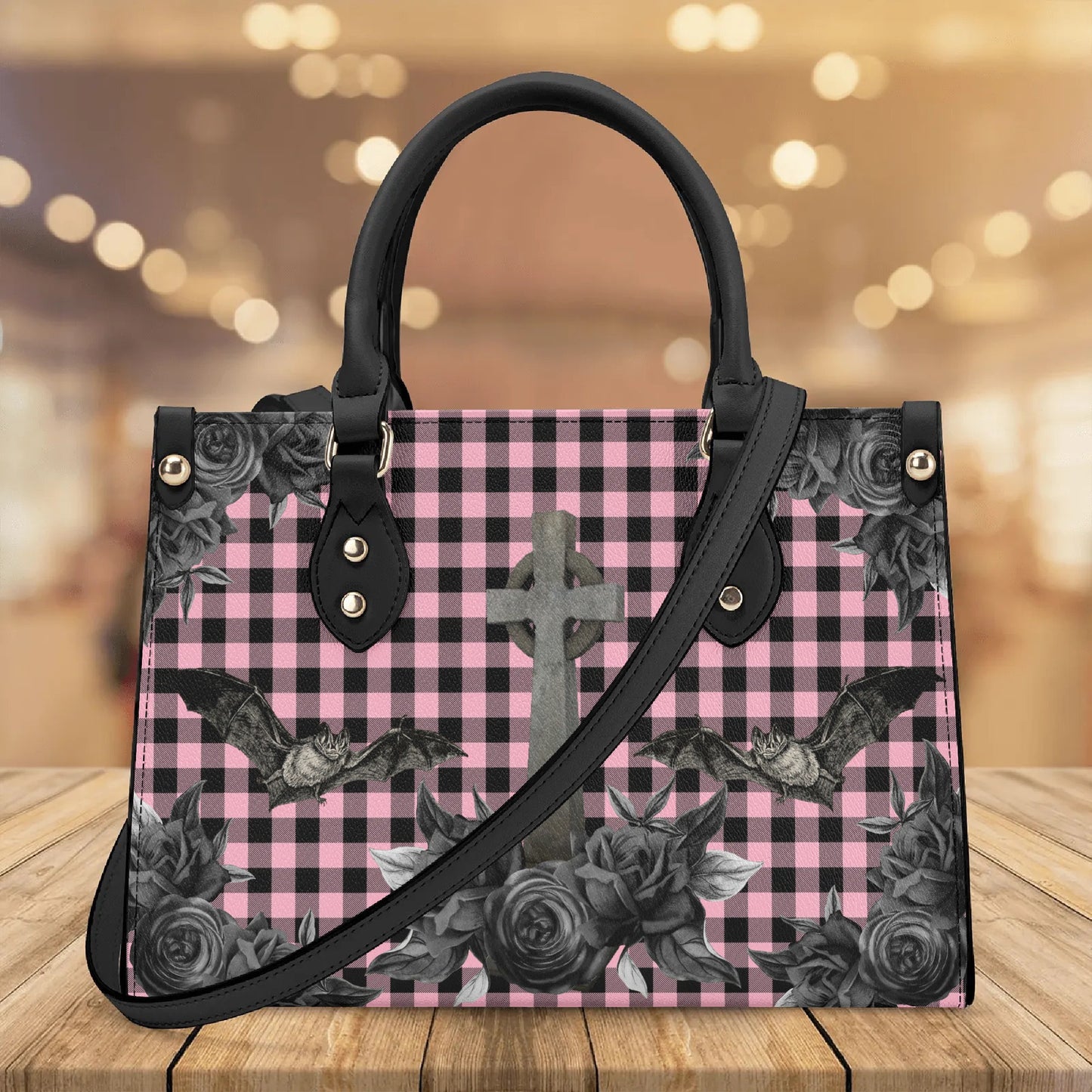 Cemetery Picnic Luxury PU Handbag in Ghoulish Pink