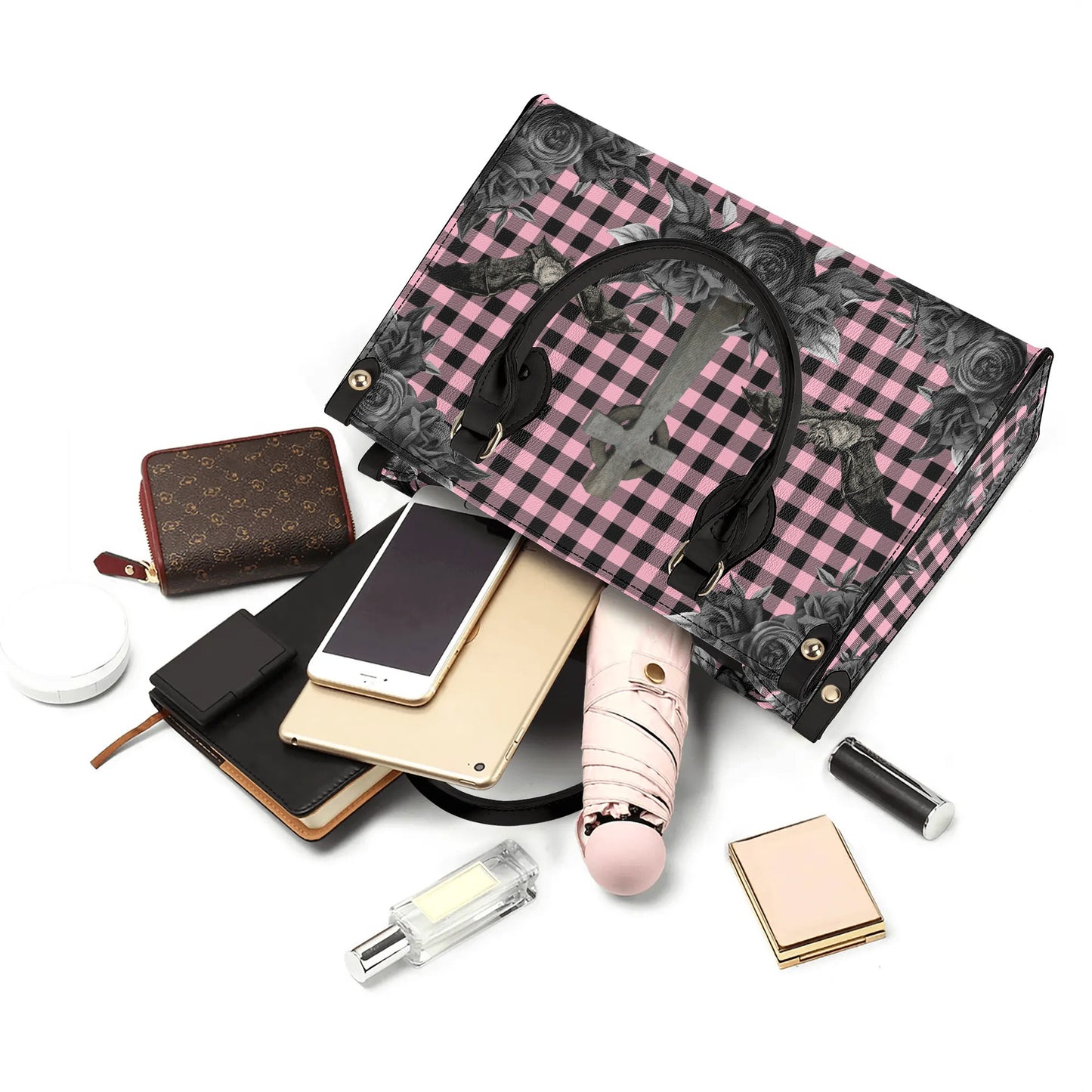 Cemetery Picnic Luxury PU Handbag in Ghoulish Pink