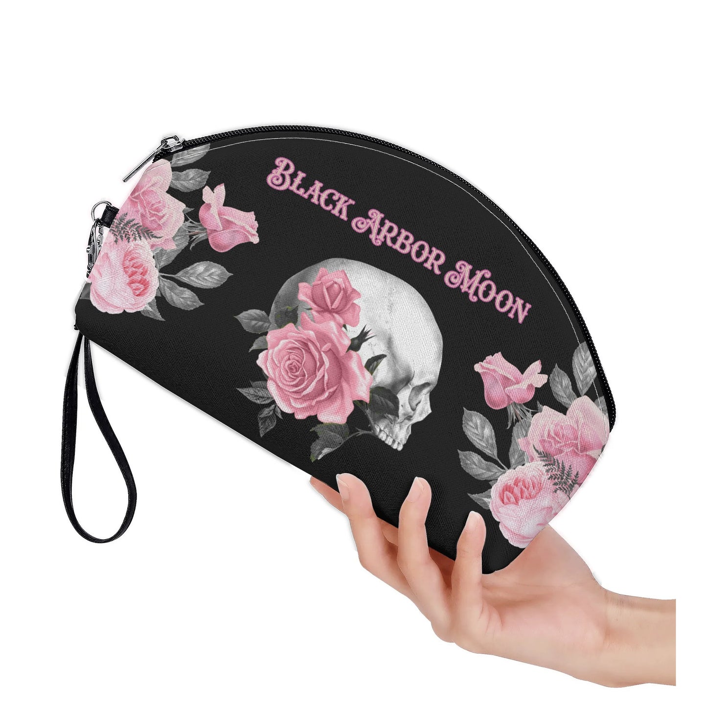Pink Rose Macabre Curve Cosmetic Bag