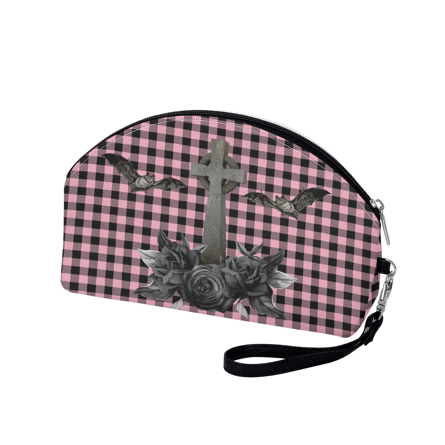 Cemetery Picnic Curve Cosmetic Bag in Ghoulish Pink