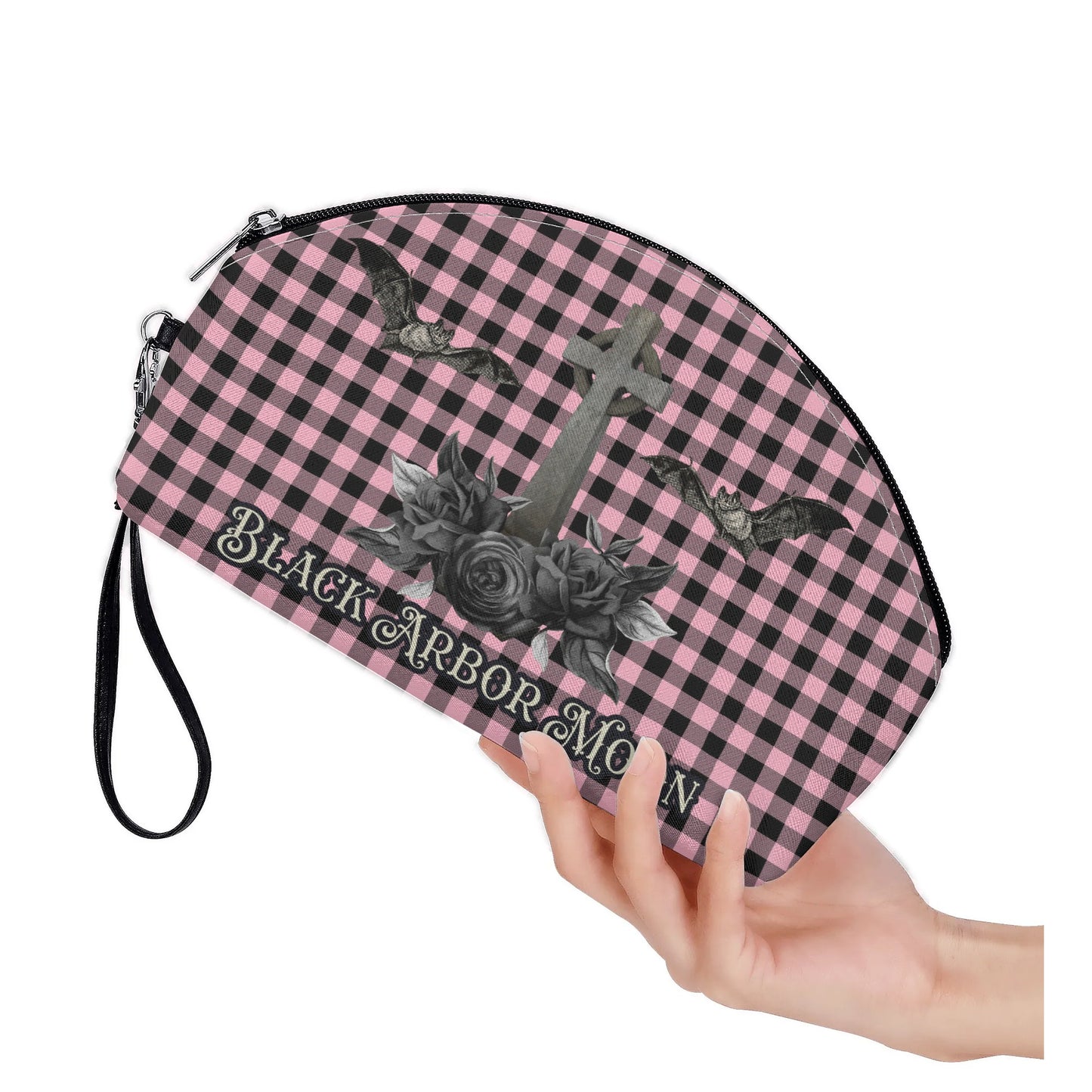 Cemetery Picnic Curve Cosmetic Bag in Ghoulish Pink