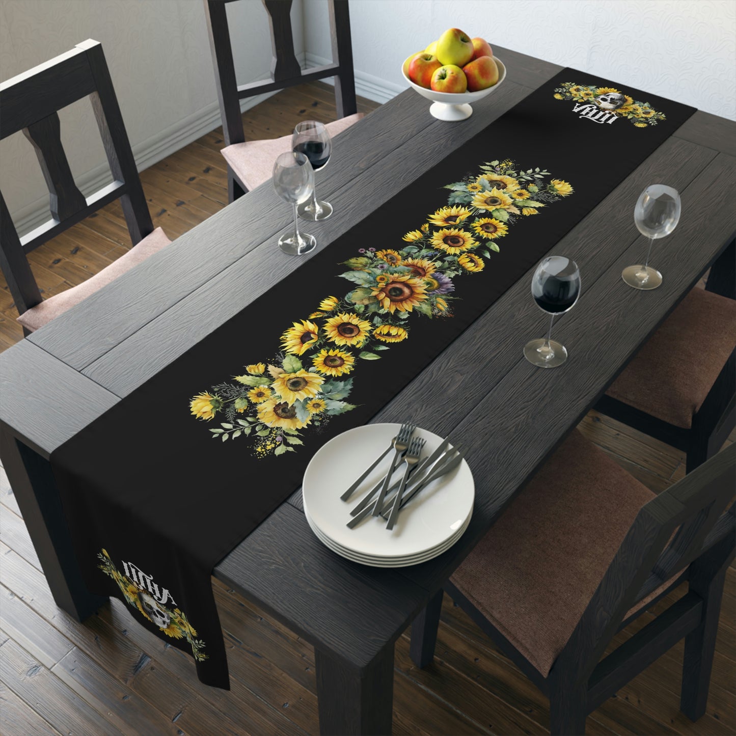 Gothic Litha Midsummer Sabbat Table Runner in Black (Cotton, Poly)
