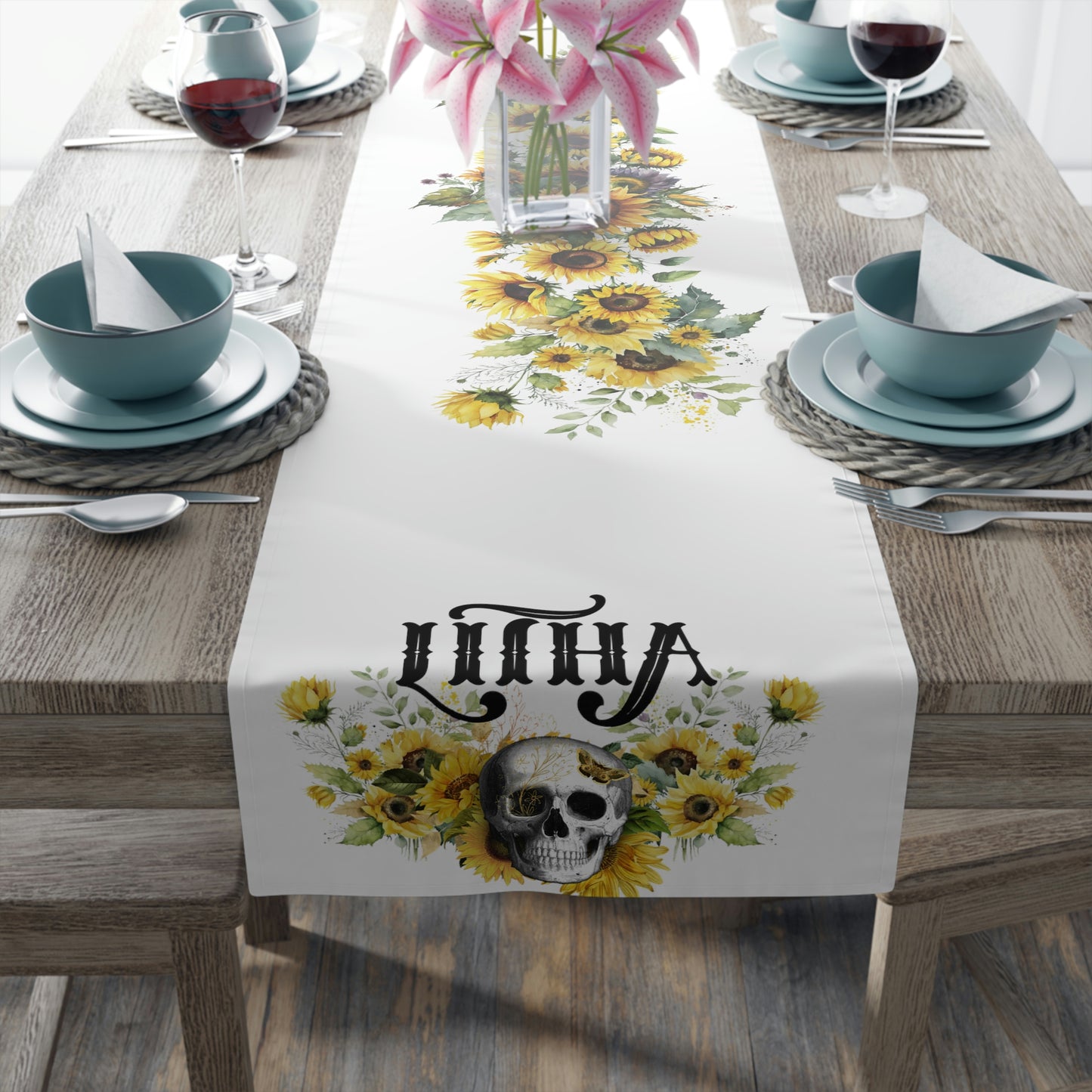Gothic Litha Midsummer Sabbat Table Runner in White (Cotton, Poly)