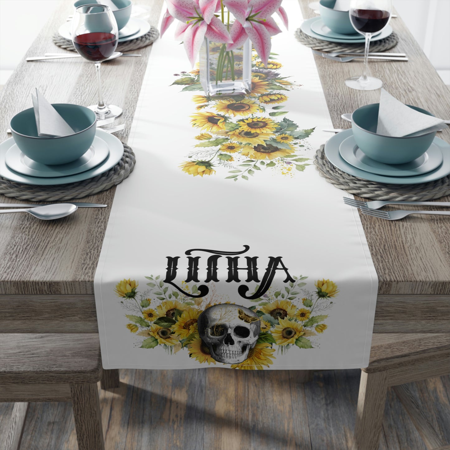 Gothic Litha Midsummer Sabbat Table Runner in White (Cotton, Poly)