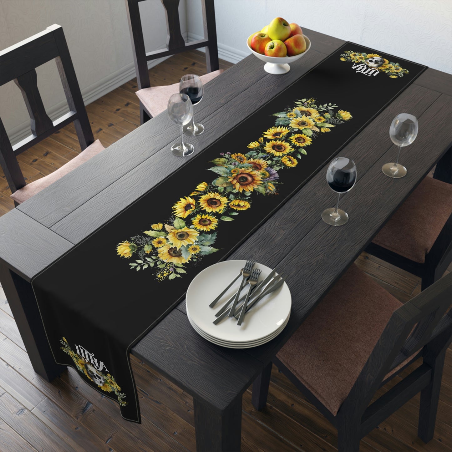Gothic Litha Midsummer Sabbat Table Runner in Black (Cotton, Poly)