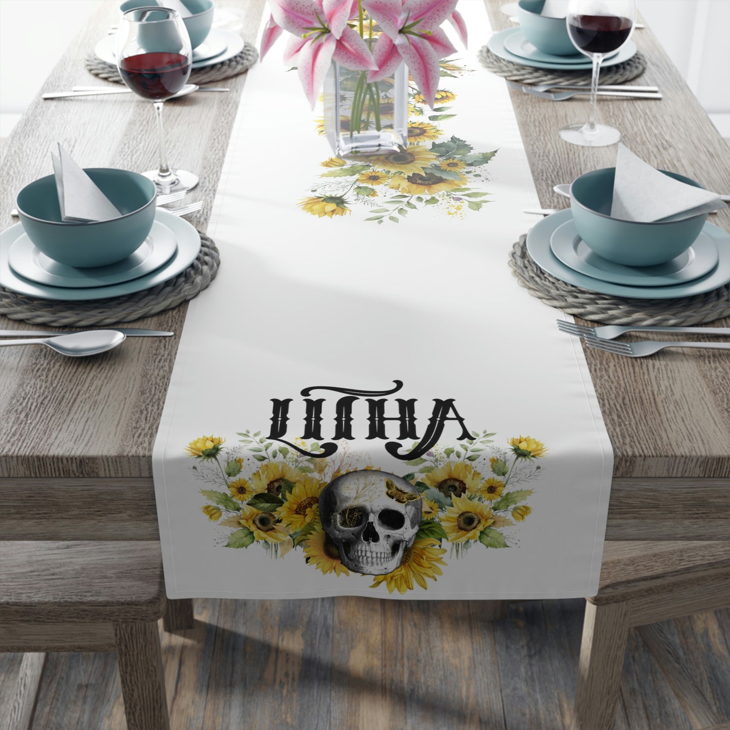 Gothic Litha Midsummer Sabbat Table Runner in White (Cotton, Poly)
