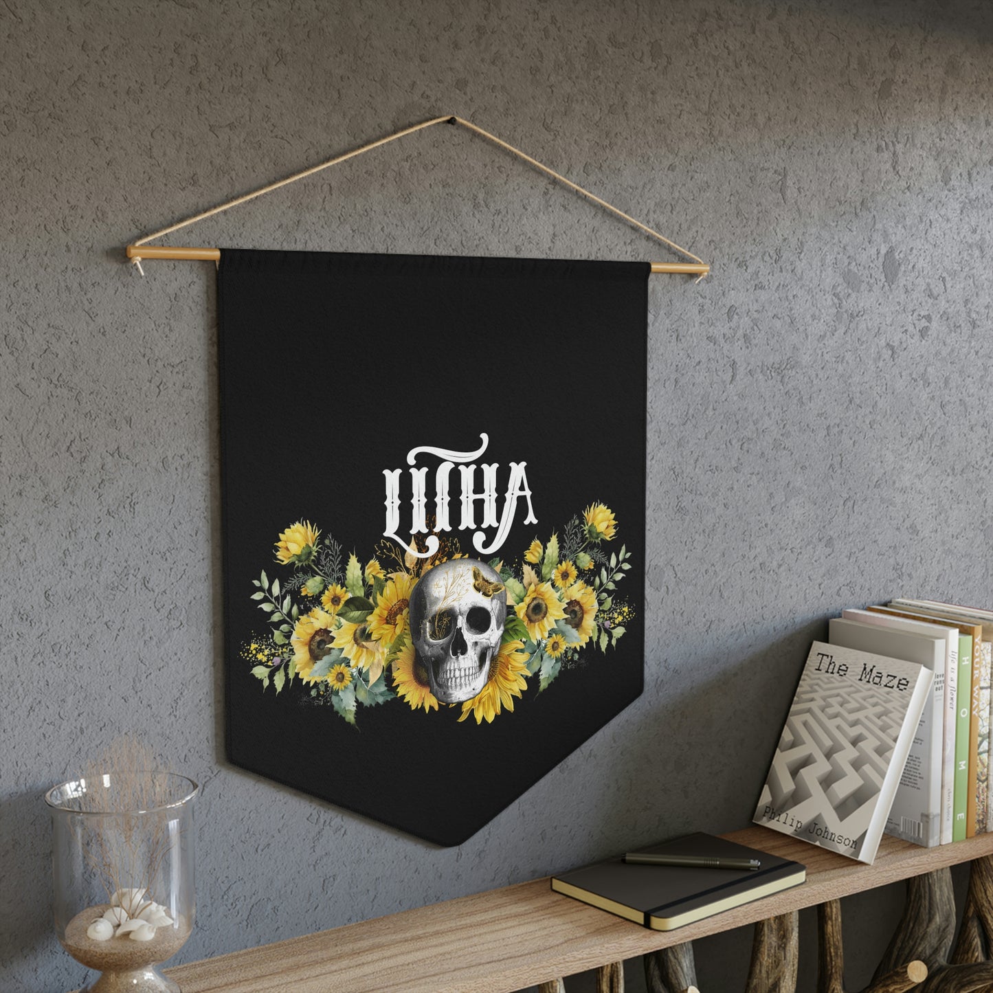 Litha Midsummer Sabbat Gothic Pennant in Black