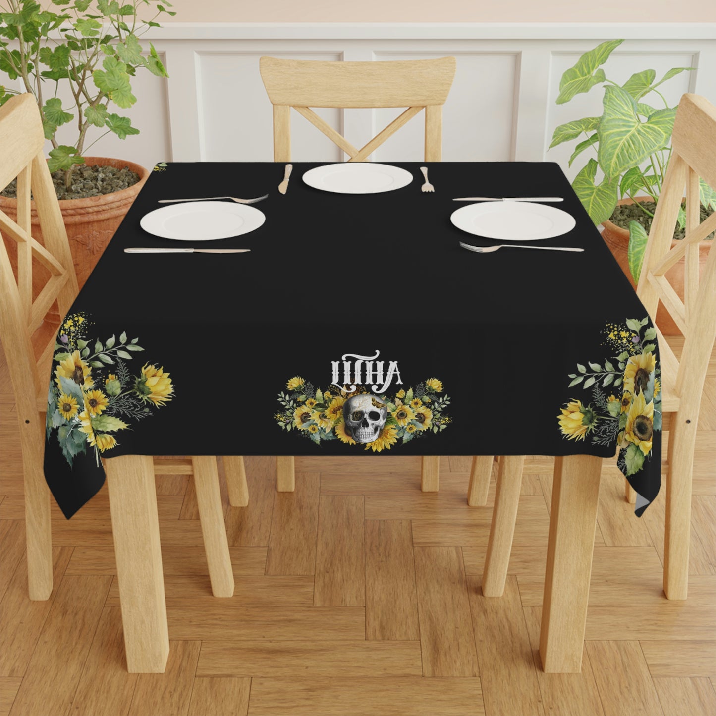 Gothic Litha Midsummer Sabbat Tablecloth in Black