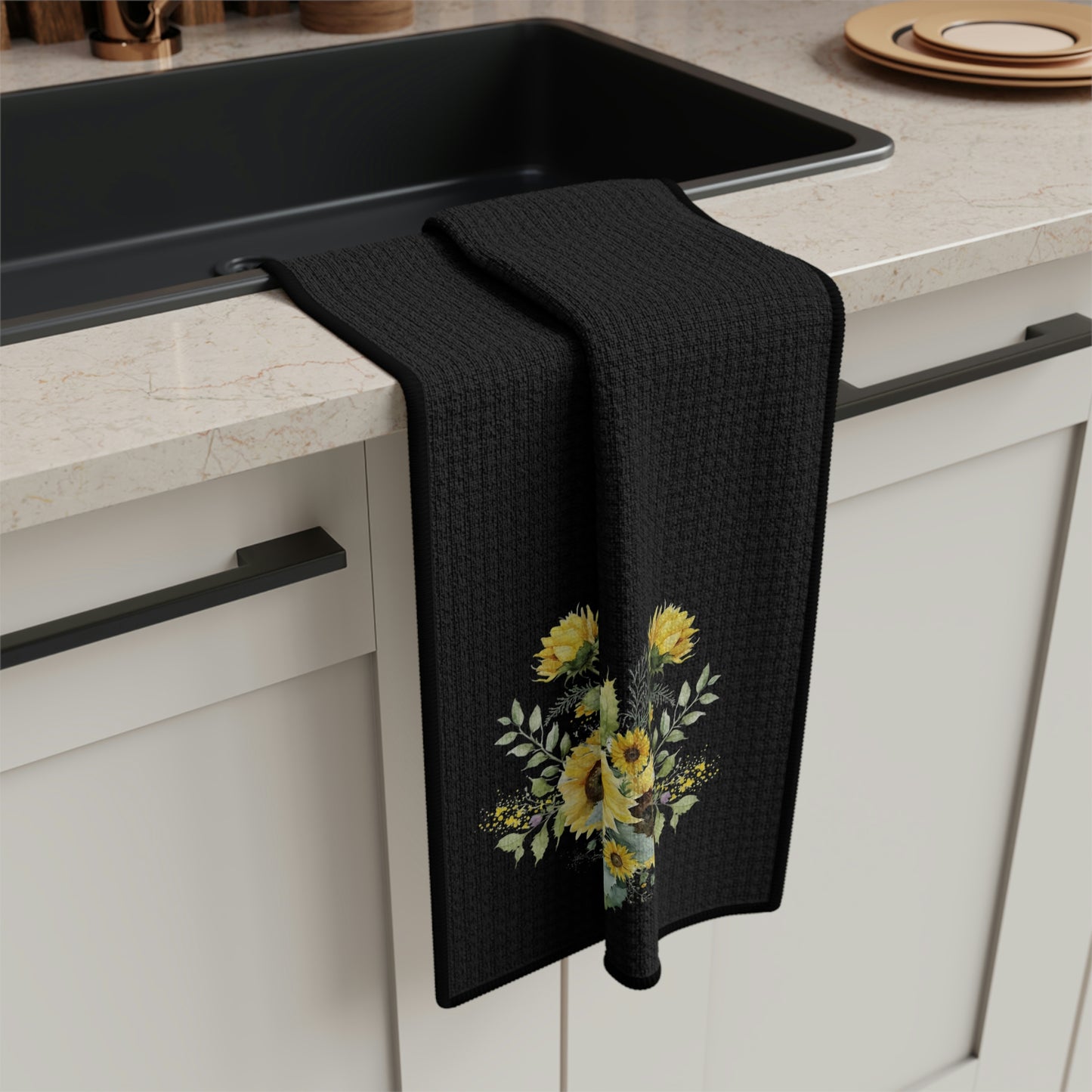 Gothic Litha Midsummer Soft Tea Towel in Black