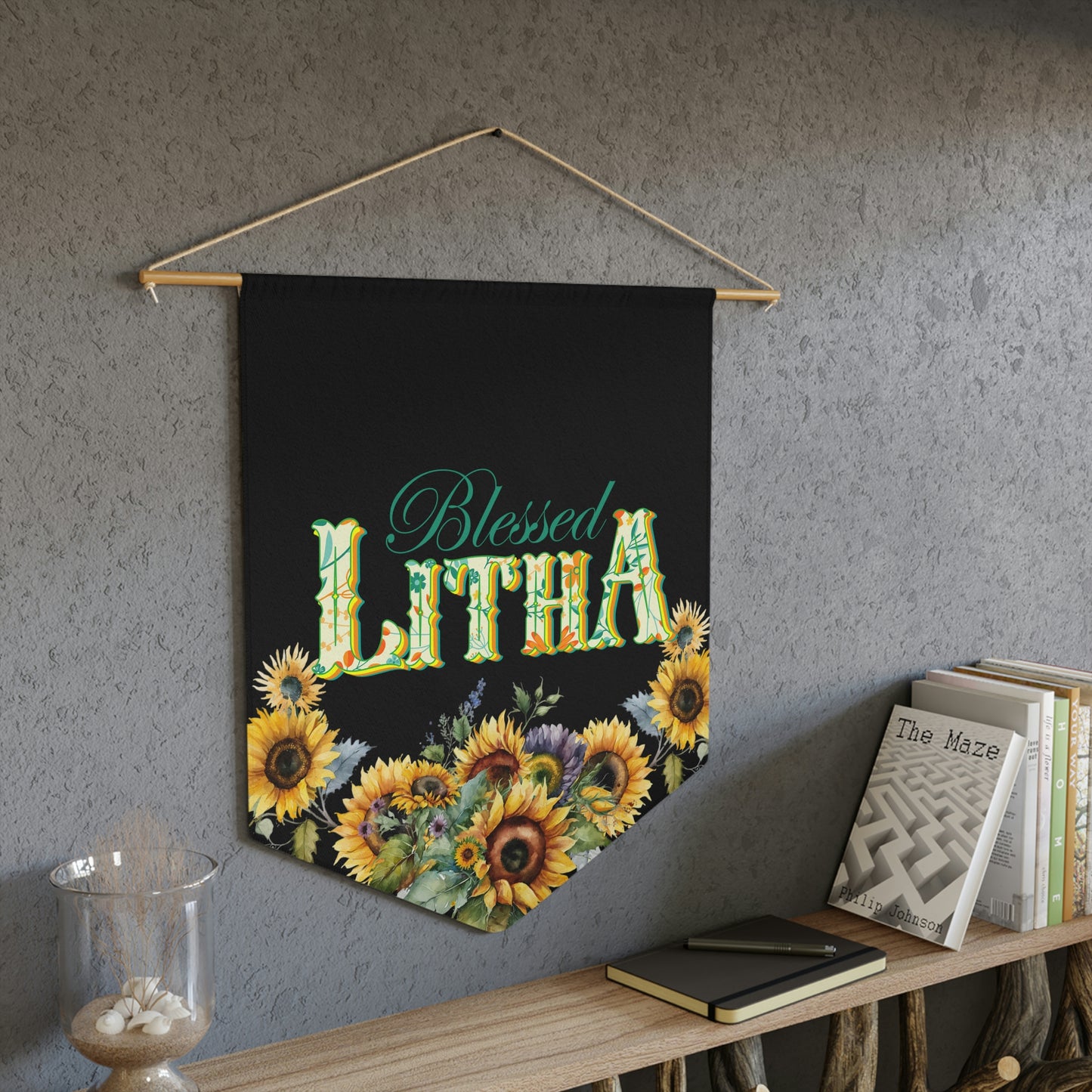 Blessed Litha Midsummer Sabbat Pennant in Black