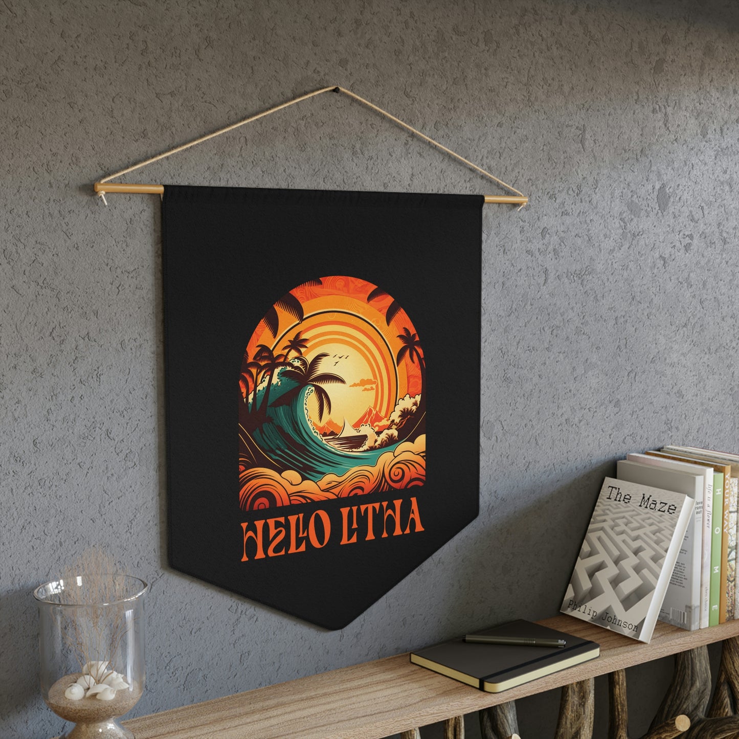 Hello Litha Tropical Midsummer Sabbat Pennant in Black