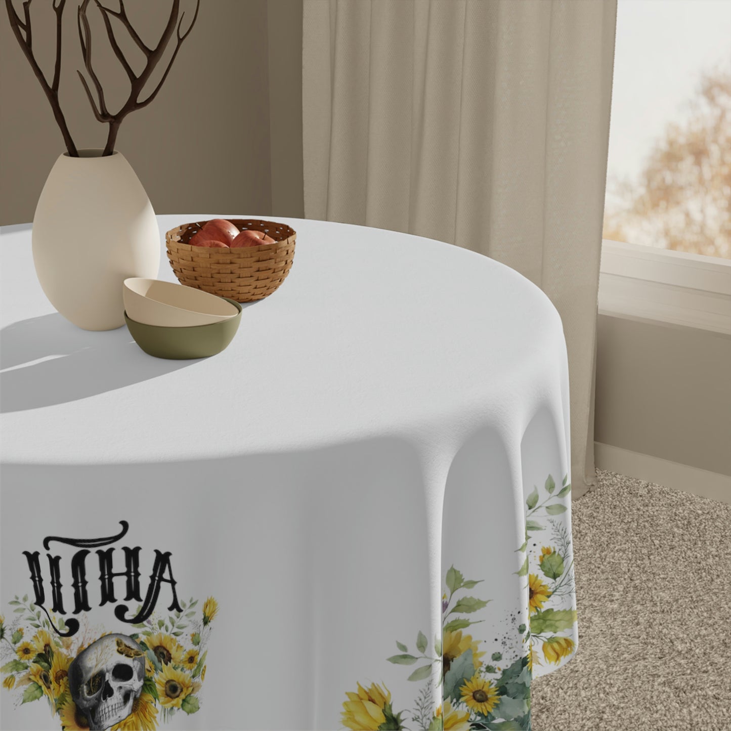 Gothic Litha Midsummer Sabbat Tablecloth in White