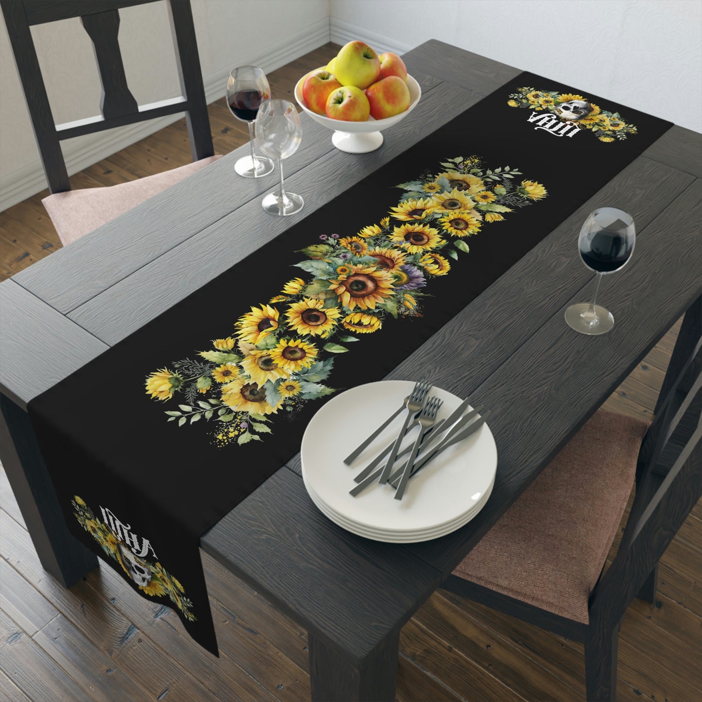 Gothic Litha Midsummer Sabbat Table Runner in Black (Cotton, Poly)