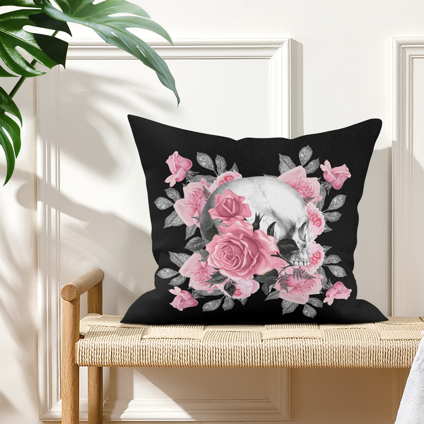 Pink Rose Macabre Left Facing Double Sided Pillow Cover