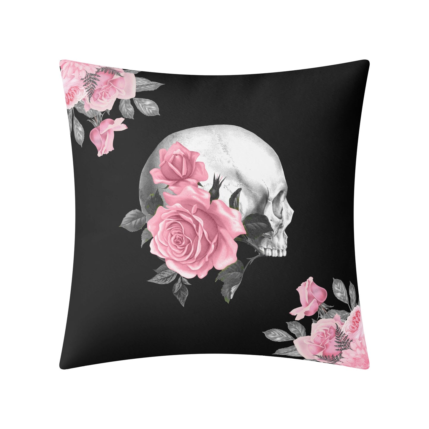 Pink Rose Macabre Left Facing Double Sided Pillow Cover