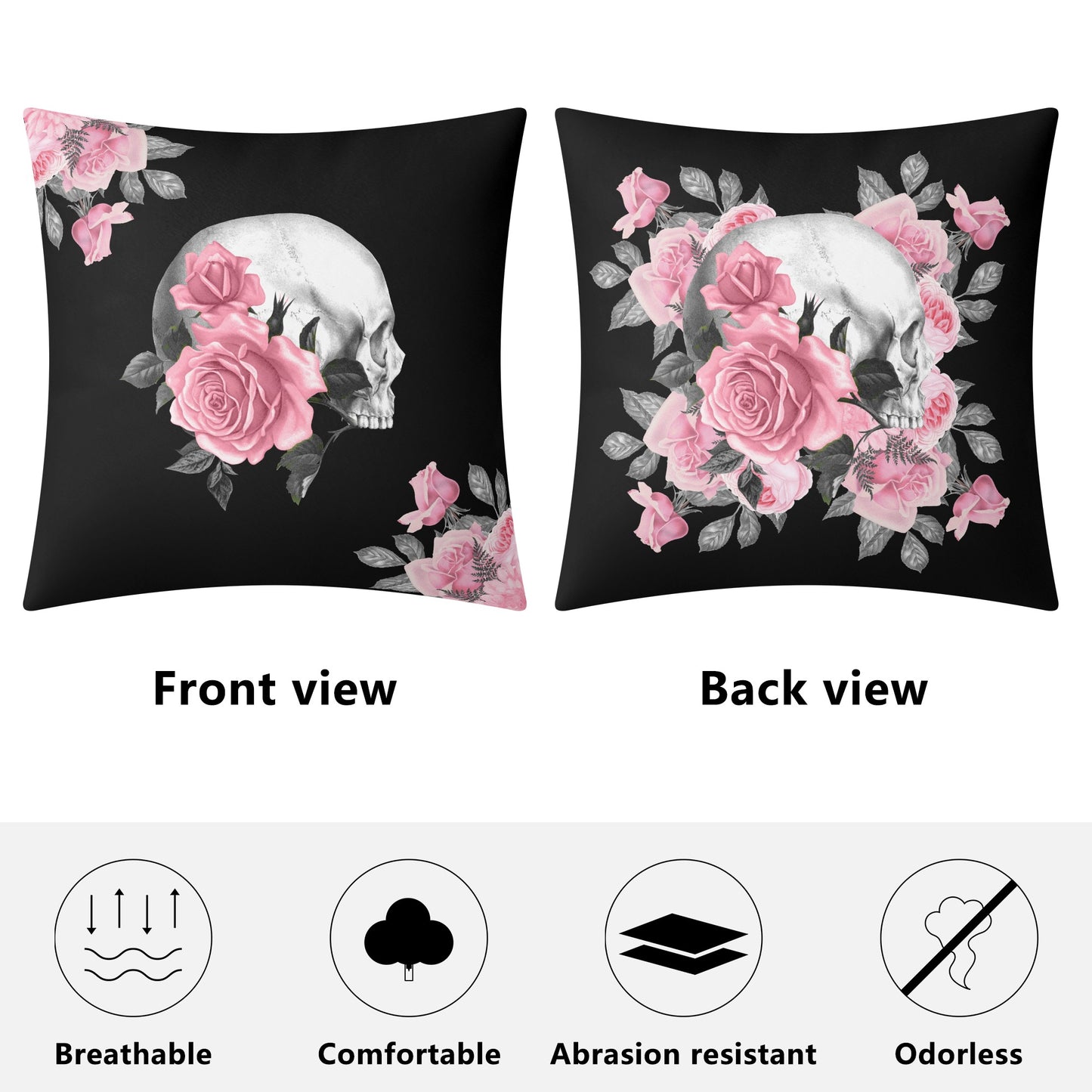 Pink Rose Macabre Left Facing Double Sided Pillow Cover