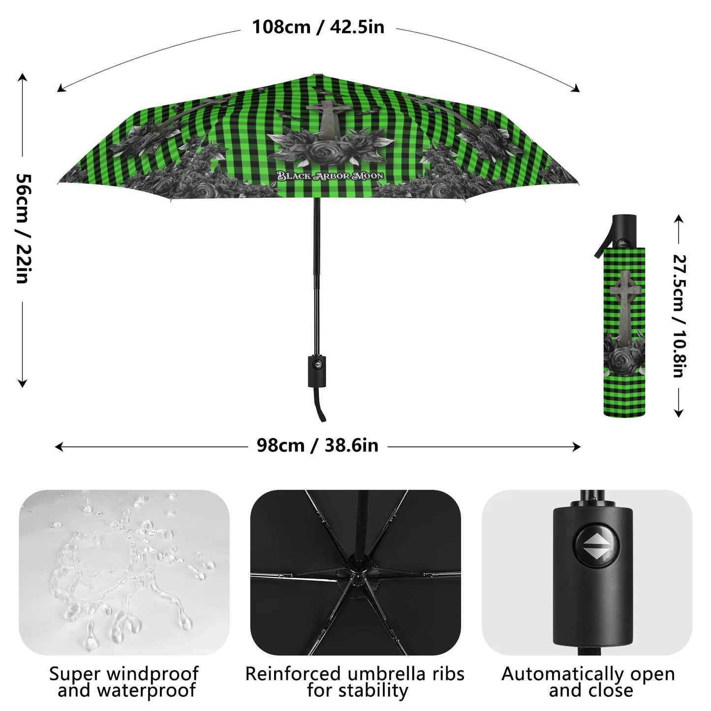 Cemetery Picnic Auto Open & Close Umbrella in Ooze Green