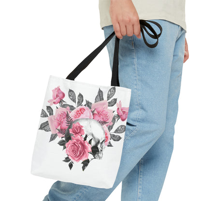 Pink Rose Macabre Tote Bag in White