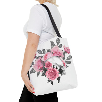 Pink Rose Macabre Tote Bag in White