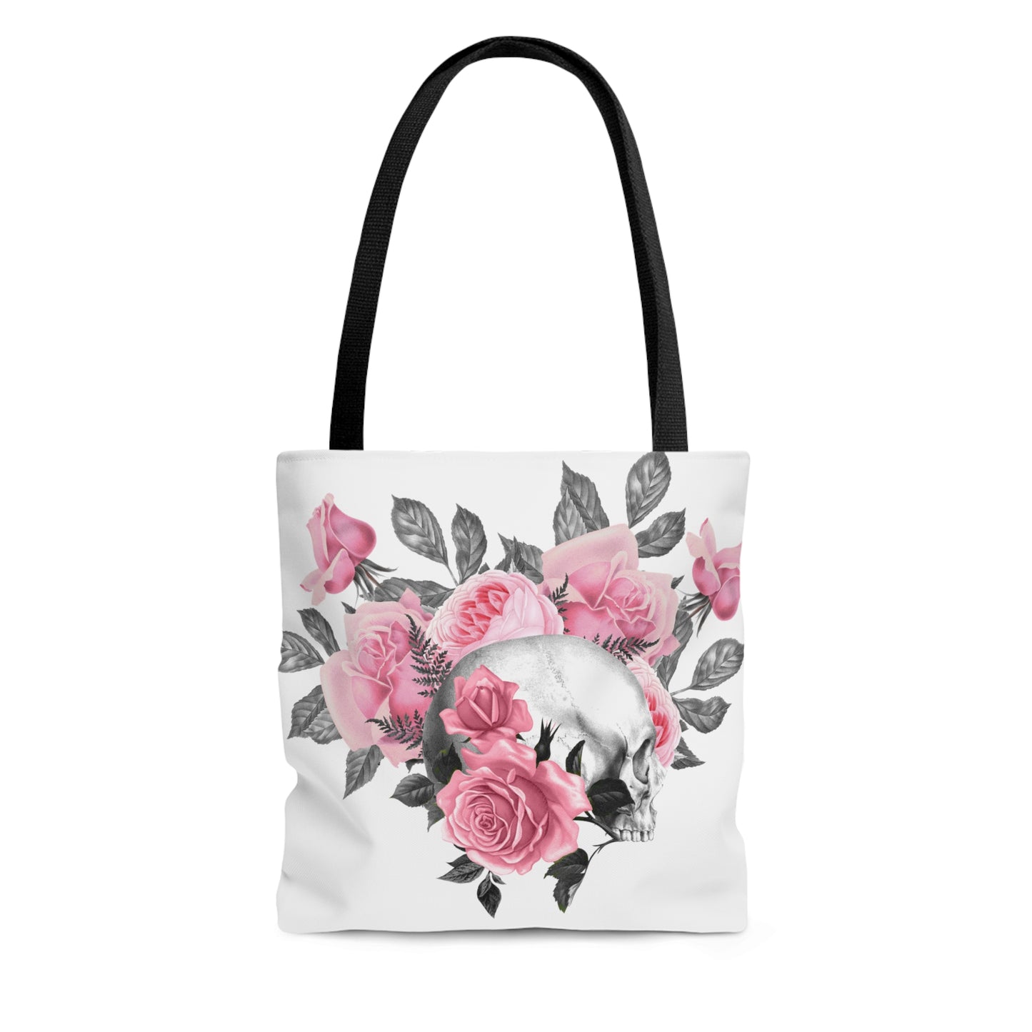 Pink Rose Macabre Tote Bag in White