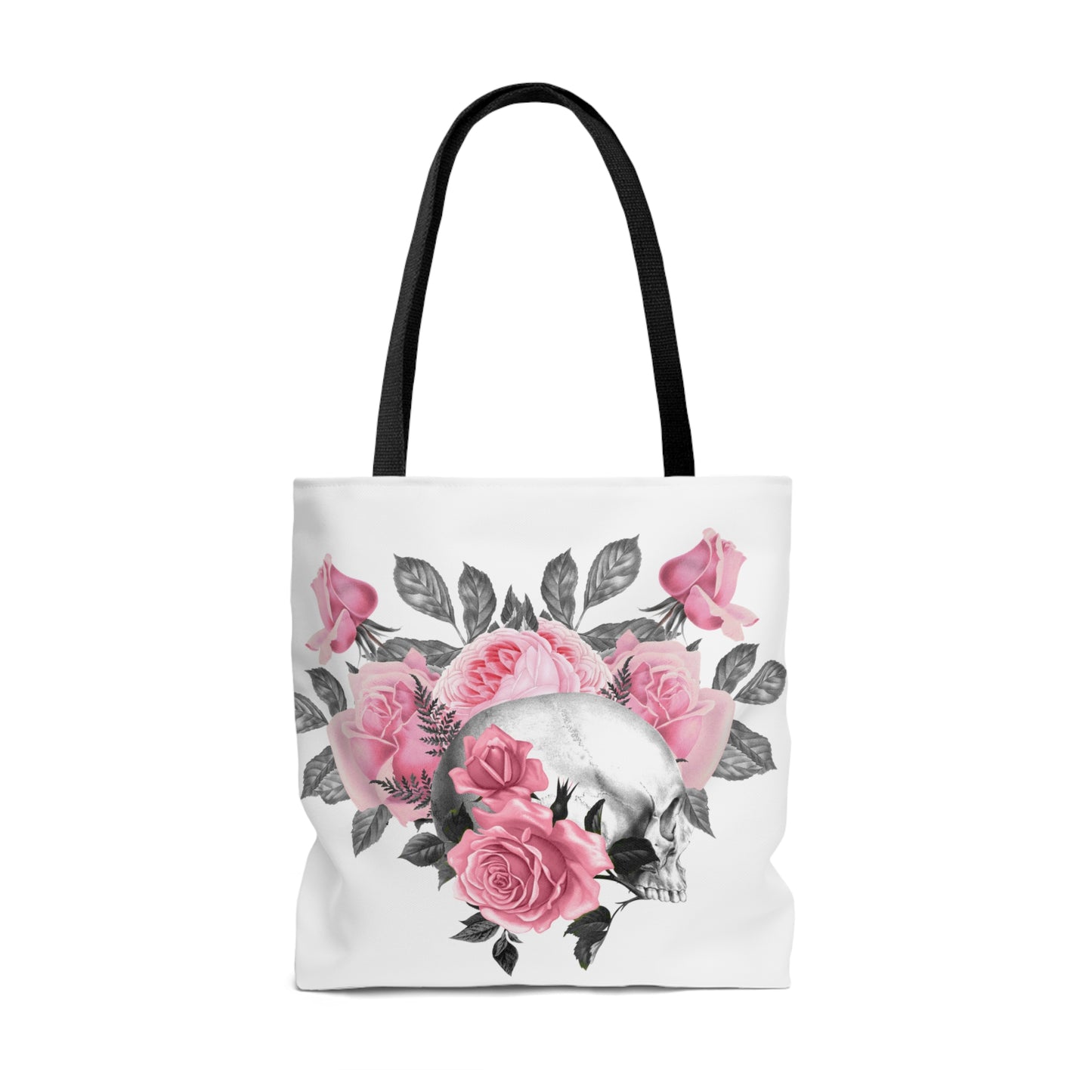 Pink Rose Macabre Tote Bag in White