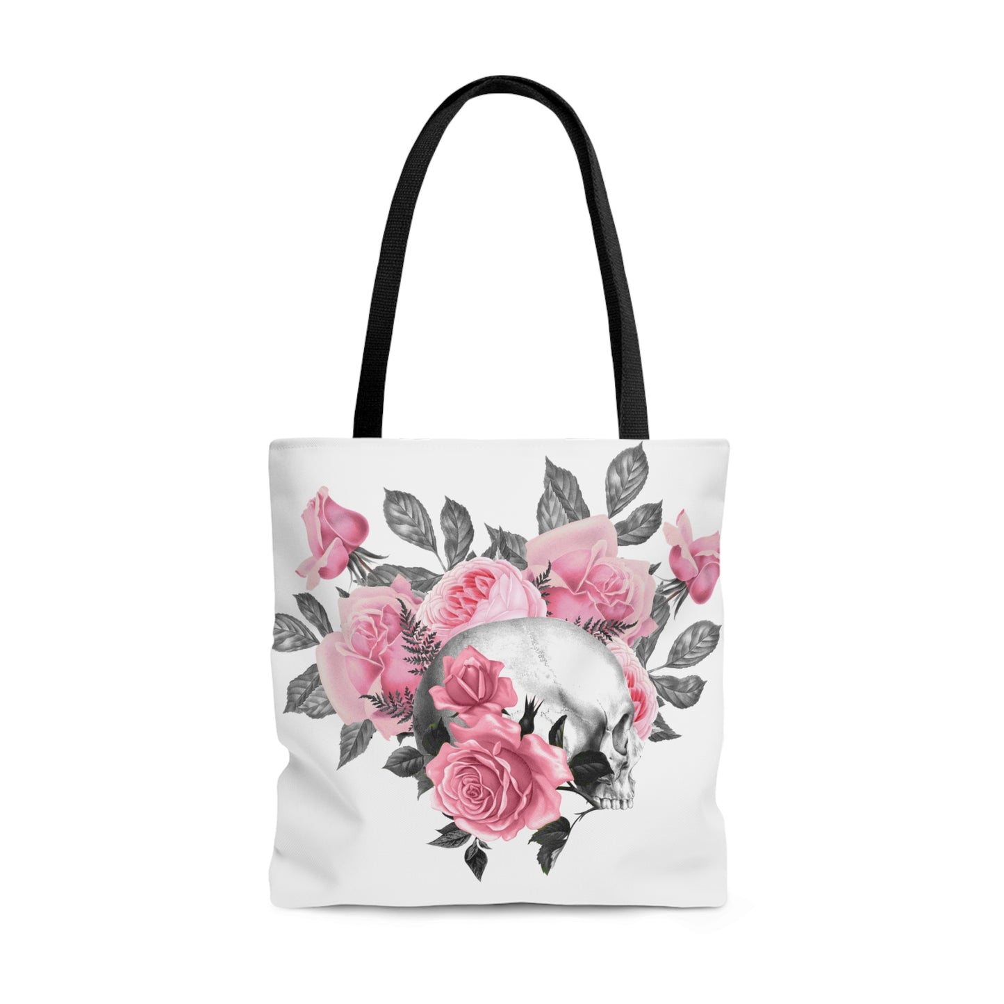 Pink Rose Macabre Tote Bag in White