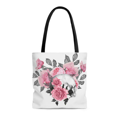 Pink Rose Macabre Tote Bag in White