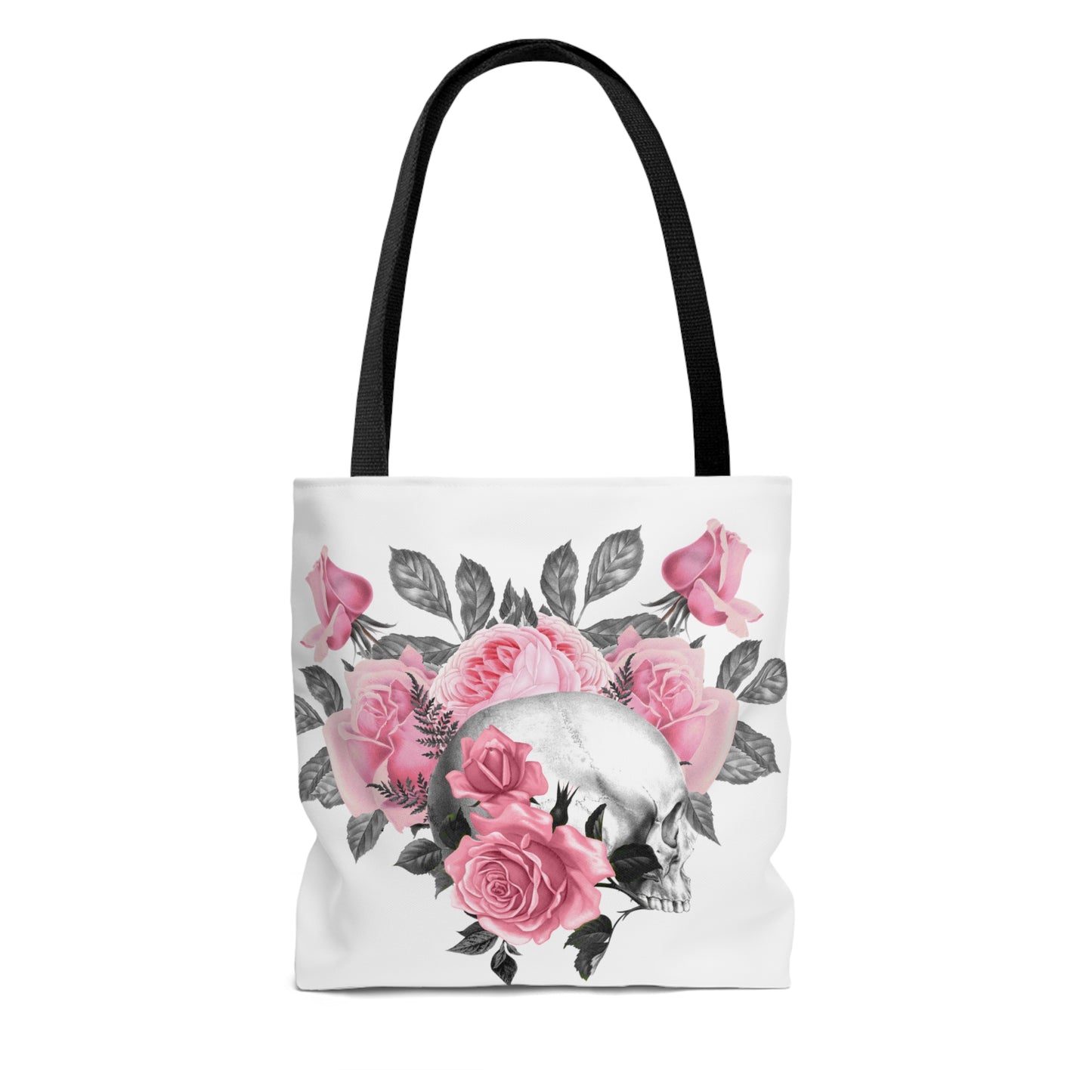 Pink Rose Macabre Tote Bag in White